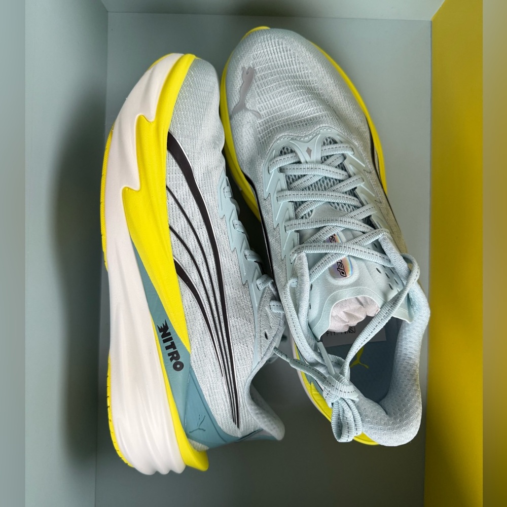 Puma Women's Nitro Running Shoes - Pale Blue and Yellow Accents